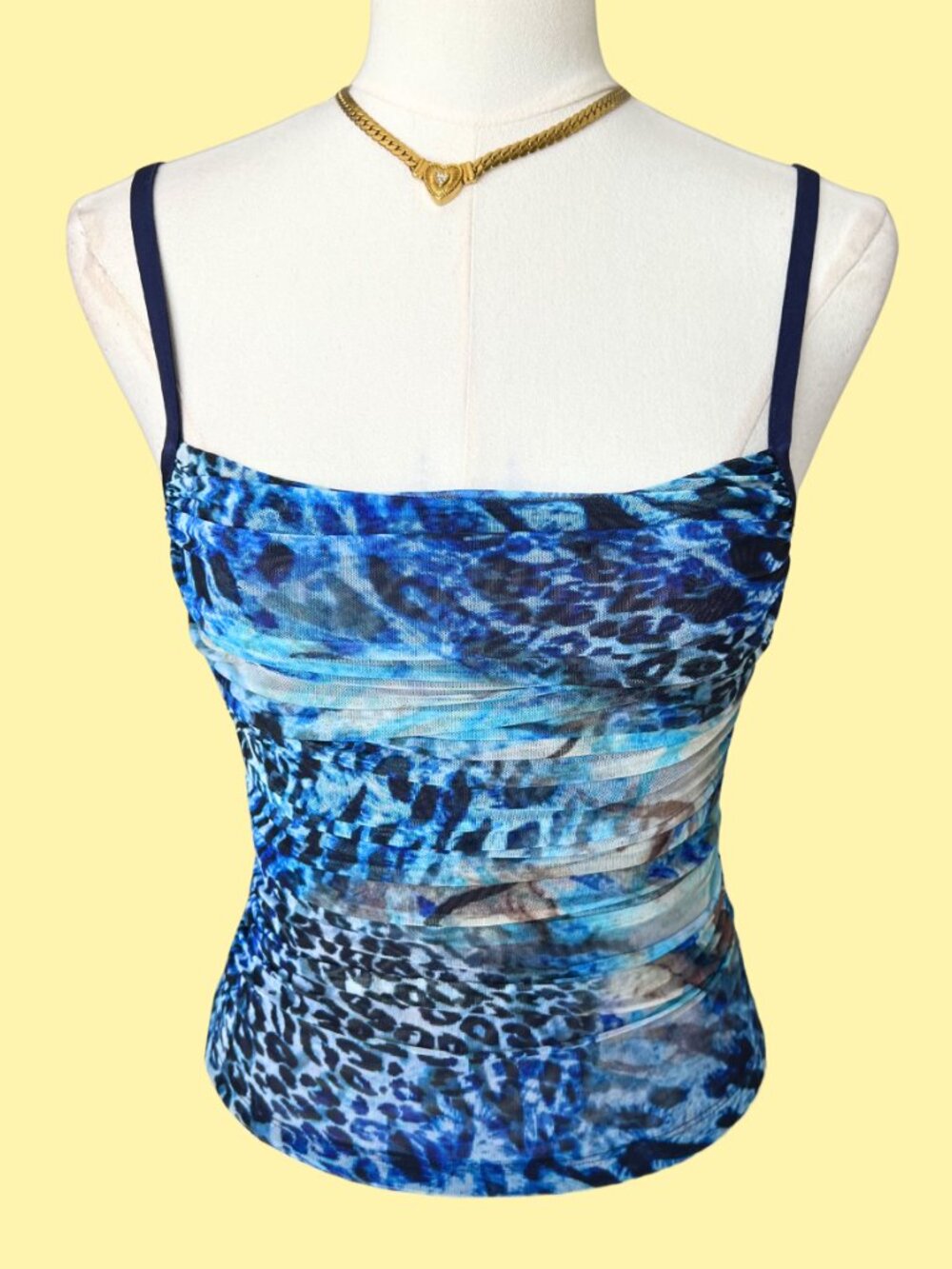 Y2K Blue Leopard Ruched Cami Top